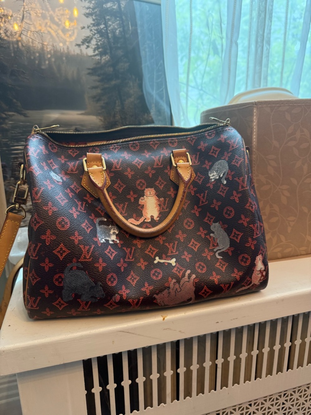 Louis Vuitton Brown Monogram Satchel with Cat Motif - Picture 4 of 7